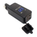 5V/3.1A Black Motorbike SAE to USB Cable Adaptor Dual USB Blue LED Voltmeter